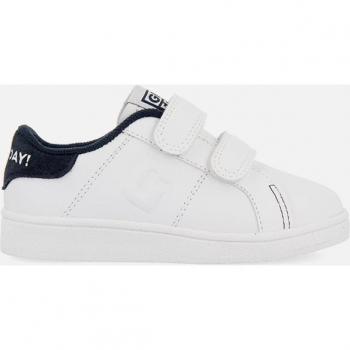 Gioseppo - Zapatillas deportivas de niños con doble cierre adherente, puntera reforzada, color blanco con detalle en azul marino, piel innovadora y suela antideslizante