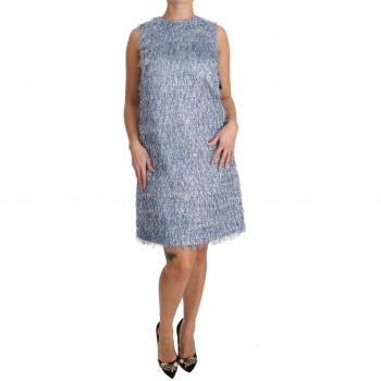 Dolce & Gabbana Light Blue Fringe Shift Gown Dress - IT46|XL, Short Dress, Female, Blue, Size: L