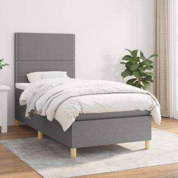 Cama box spring de muelles con colchón gris oscuro 90x190 cm Tela Vidaxl