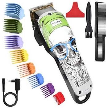 BESTBOMG Cortapelos Hombre Maquina Cortar el Pelo 2 velocidades, Cortadora de Pelo Recortador Barba,Batería recargable 2000 mAh, 8 guías conexión coloridas, motor fuerte 5500 rpm