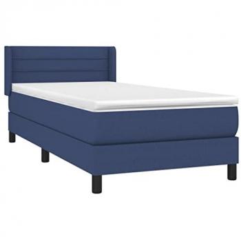 Cama Box Spring con Colchón Azul de Tela 90x200 cm