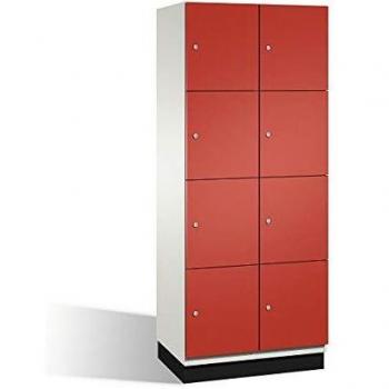 Armario de Compartimentos Bajo Llave Cambio C+P - 4 Puertas, Acero Blanco y Rojo, 800 mm de Ancho, 8 Compartimentos