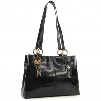 CATWALK COLLECTION - BELLSTONE - Bolso al hombro estilo shopper - Cuero vintage - Grande - Negro