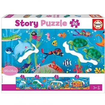 Educa 18902 Didacta Story Mundo Submarino. Puzzle Panorámico Infantil. 26 Piezas. +3 años. Ref, Multicolor