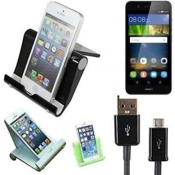 Estación de acoplamiento universal para Huawei GR3, negro, fuerte, ligero y compacto | Sostenedor del soporte + cable Multi-ángulo para las tabletas, e-readers y smartphones Docking Station cuna del muelle Tischständer Tischhalter Reisedock, plástico 