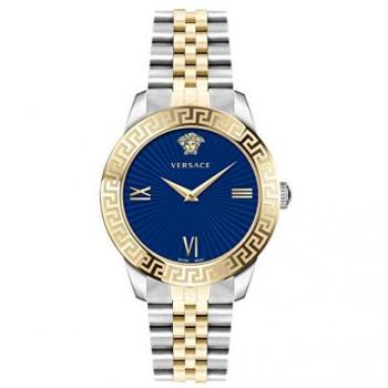 Versace Greca Signature Women's Quartz Watch - Gold/Silver Stainless Steel with Blue Dial