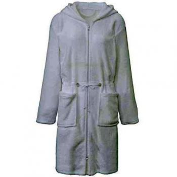 CelinaTex Vital Albornoz Señoras Largo M Blanco Capucha Uni Bolsillos de Parche Cremallera de Dos vías Micro Franela