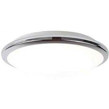 Plafón LED 30cm cromo con vidrio esmerilado, IP44, 14W, luz de techo contemporánea Knutsford en acero cromo y vidrio blanco, temperatura de color 3500K