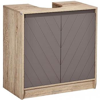 HOMCOM Mueble para Debajo del Lavabo Armario de Baño de Suelo con Puerta Doble y Estante Ajustable Carga 50 kg 60x30x59,8 cm Roble y Gris