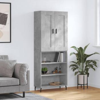 Aparador alto de madera contrachapada gris hormigón 69,5x34x180 cm con 3 estantes, mueble de almacenaje para salón, buffet y armario auxiliar