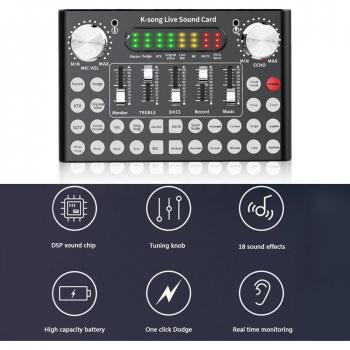 Tarjeta de sonido Bluetooth multifuncional con auriculares clásicos y micrófono portátil para streaming