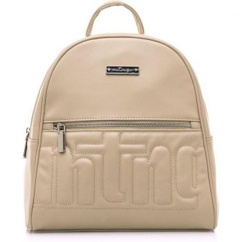 Mustang Yoli Beige Women's Backpack with Zipper Closure and Padded Logo Detail