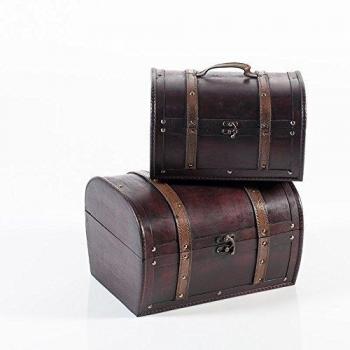 Baúl abombado de madera, Lote de 2 piezas, el más grande 35 x 29 cm altura 23 cm