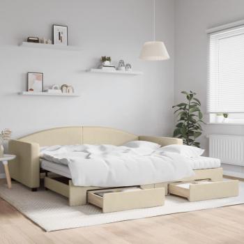 Sofá cama extraíble con cajones en tela color crema 100x200 cm