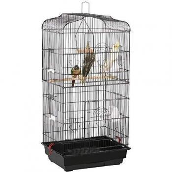Jaula para Pájaros de Metal con Techo Abierto y Posaderos de Madera 46 x 36 x 104,5 cm Negra
