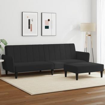 Black Velvet 2-Seater Sofa Bed with Footstool