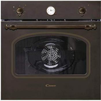 Candy Classic FCC604AV/E, Horno Multifunción, 65L, Ventilador de Enfriamiento, 8 Funciones, Reloj Analógico y Mandos Vintage, Puerta Doble Cristal, Clase A+, Cobre y Dorado