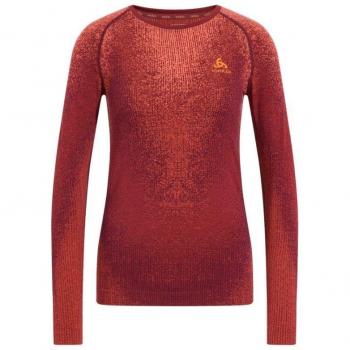 Odlo Blackcomb Eco Big Logo Top Crew Neck Chaleco Mujeres - Berry, camiseta interior de manga larga en color rojo granate para mujer - talla M