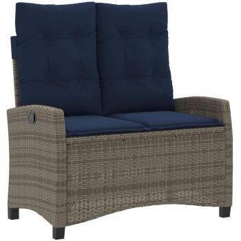Adjustable Outdoor Lounge Bench with Cushions - Gray Poly Rattan