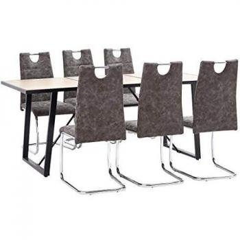 vidaXL Juego de Comedor 7 Piezas Cuero Sintético Mobiliario Decoración Interior Casa Hogar Robusto Duradero Resistente Funcional Práctico Útil Marrón