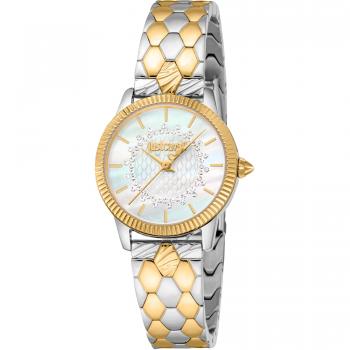 Just Cavalli Glam Chic Daydreamer Women's Stainless Steel Analog Watch with Mother of Pearl Dial and Gray-Silver Strap