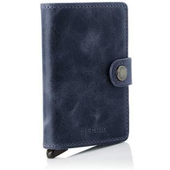 Secrid - Tarjetero rígido de Cuero y Aluminio en Azul