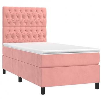 Cama box spring con colchón terciopelo rosa 90x190 cm, incluye colchón viscoelástico, espuma, protector, muelles ensacados, adaptable y acolchado reversible