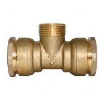 Té de Latón Macho Centro M15/21 para Tubo PE D20 - Montaje Unidireccional