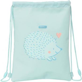 Mochila Saco Plano Junior Safta Erizo Preescolar Fácil Limpieza Turquesa 26x34x1 cm