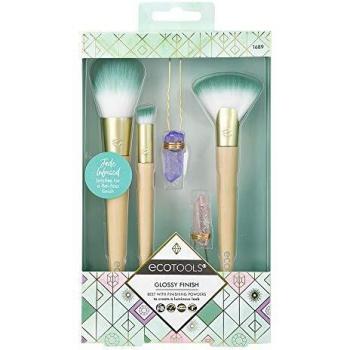 EcoTools® Glossy Finish - Juego de brochas de maquillaje de rostro con horquillas para pelo con cristales de jade
