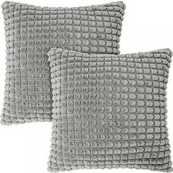 Amazon Brand - Umi Juego de 2 Funda Cojín 55x55cm, Funda Cojín Sofá con Cremallera Invisible para Dormitorio Sala de Estar, Gris Claro