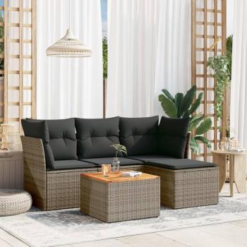 5-Piece Grey Poly Rattan Garden Sofa Set with Cushions