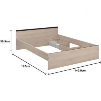 Cama con compartimentos 140 x 190 cm - 2 cajones y 1 estante - Color natural + Somier - Pablo