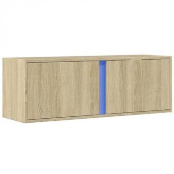 Mueble de TV de pared con luces LED roble Sonoma 100x31x35 cm Marrón