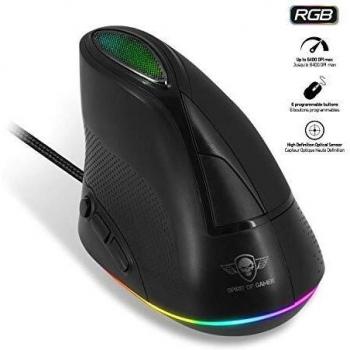 SPIRIT OF GAMER - Ratón para Juegos ELITE-M60 Vertical - RGB Personalizable con Retroiluminación LED - Hasta 6500 DPI Max - 6 Botones Programables y Rueda de Desplazamiento - Software Incluido