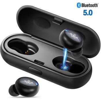 Auriculares Bluetooth - La Última Técnica de Física Cancelación de Ruido, Auriculares Inalámbricos Bluetooth 5.0 Sonido Estéreo Mini Twins In-Ear Auriculares con Caja de Carga para iPhone y Android