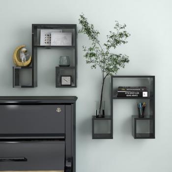 Estantes de pared 2 piezas negro pulido 50x15x50 cm madera multicapa
