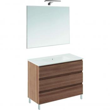 Conjunto de baño Cosmic con mueble suspendido, lavabo de porcelana, espejo y aplique