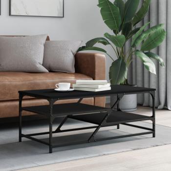Mesa de centro de madera contrachapada y madera de ingeniería 100x49x40 cm en color negro, roble sonoma y roble ahumado, ideal para salón o comedor como mesita auxiliar o mesa de café