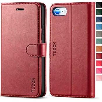 TUCCH Funda iPhone SE 2020, Funda iPhone 8, Funda Tapa Libro con Cáscara de TPU, Soporte Plegable, Ranura para Tarjeta, Cierre Magnético, Funda Protectora de Cuero PU para iPhone 7/8/SE 2020,Rojo