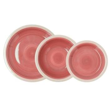 Vajilla de Cerámica 18 Piezas para 6 Personas Calypso Quid - Apta Microondas y Lavavajillas - Colores Rojo-Beige y Verde-Beige, Diseño Alegre y Moderno