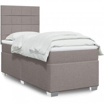 Marco de cama de muelles con colchón Tortorora 90x200 cm en tela gris taupe