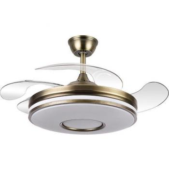 Fabrilamp Dani Ventilador de Techo 72W 6117lm Cuero 4 Aspas Desplegables Diámetro 108cm Temperaturas de Color 3000K-4000K-6000K Control