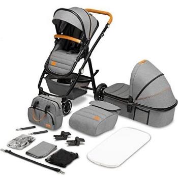 Carro de bebé Combi Lionelo Amber 2 en 1 Gris Stone con asiento deportivo y cuna fija, incluye bolso, mosquitera y cubierta para lluvia