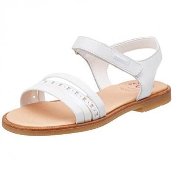 Sandalia Pablosky 409708 Blanco Niña de Piel con Cierre Adherente y Cordones