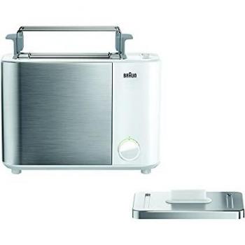 Braun IDCollection HT5010 WH Tostadora de 2 Rebanadas con Control de Tostado en 13 Niveles, Función de Descongelación y Calentamiento, Bandeja Recogemig