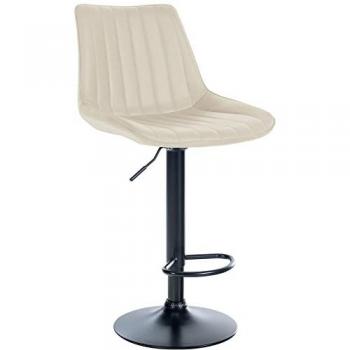 Taburete de bar Toni regulable y giratorio en simil cuero crema y negro con reposapiés metálico