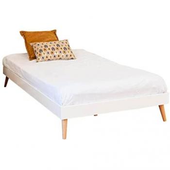 Cama Infantil con Patas de Madera Maciza Blanca 140x190 cm