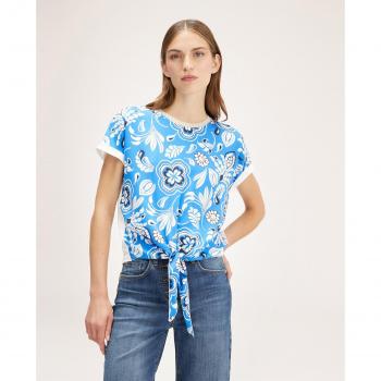 Camiseta de mujer Motivi con estampado fular, manga corta y diseño anudado