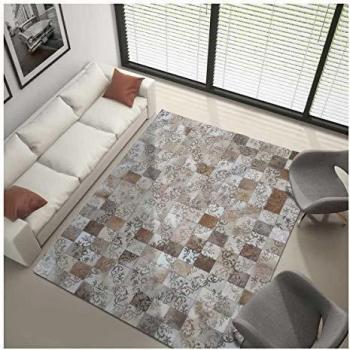 Alfombra Kilim de Piel de Vacuno 120x170 cm Marrón Hecha a Mano - ELIZ